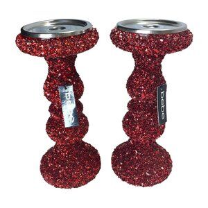 Bebe Shimmering Fancy Red Set of 2 Candleholders Elegant Valentines Decor